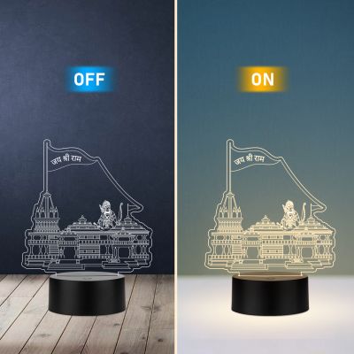 3D Illusion Ayodhya Ram Mandir Led Night Lamp with Warm White Color Religious Gifts Home Decoration